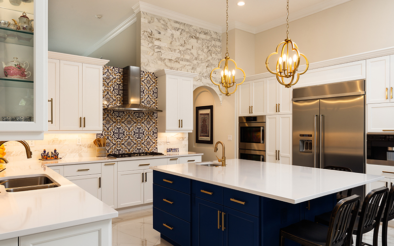 Beautiful luxury home kitchen with white cabinets.